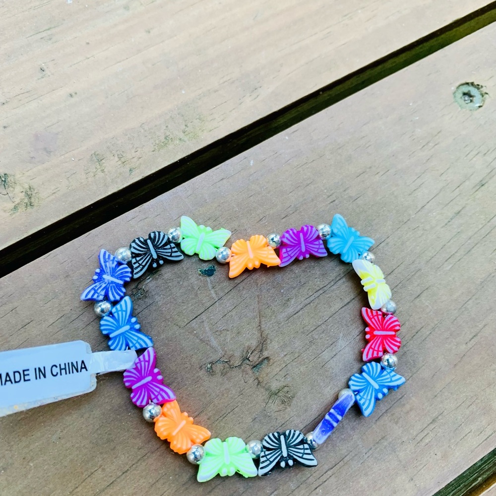 Multicolored butterfly beaded bracelet child size
